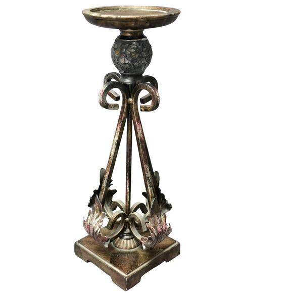 Rustic Metal Leaf Design 12" Candle Holder Display Piece Home Decor - Picture 1 of 11